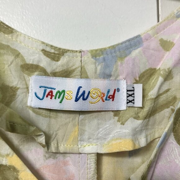 Vintge Jams World Maxi Dress Womens XXL Painted Flowers Rayon Resort Beach - Picture 3 of 12